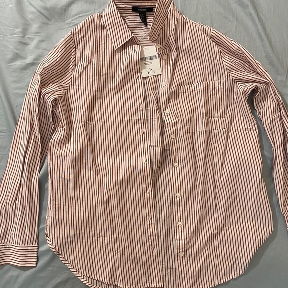 Forever 21 red striped hem button down shirt - Picture 2 of 4